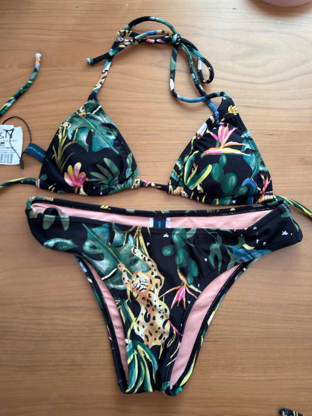 Lygia & Nanny - Black Tropical Leaf & Leopard Print Bikini - SMALL BRAZIL STYLE